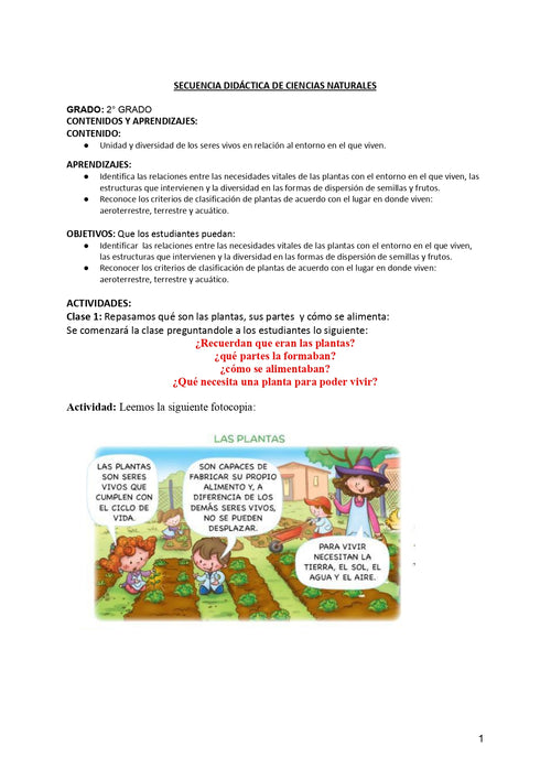 Planificación de Ciencias Naturales 2° Grado - Plantas